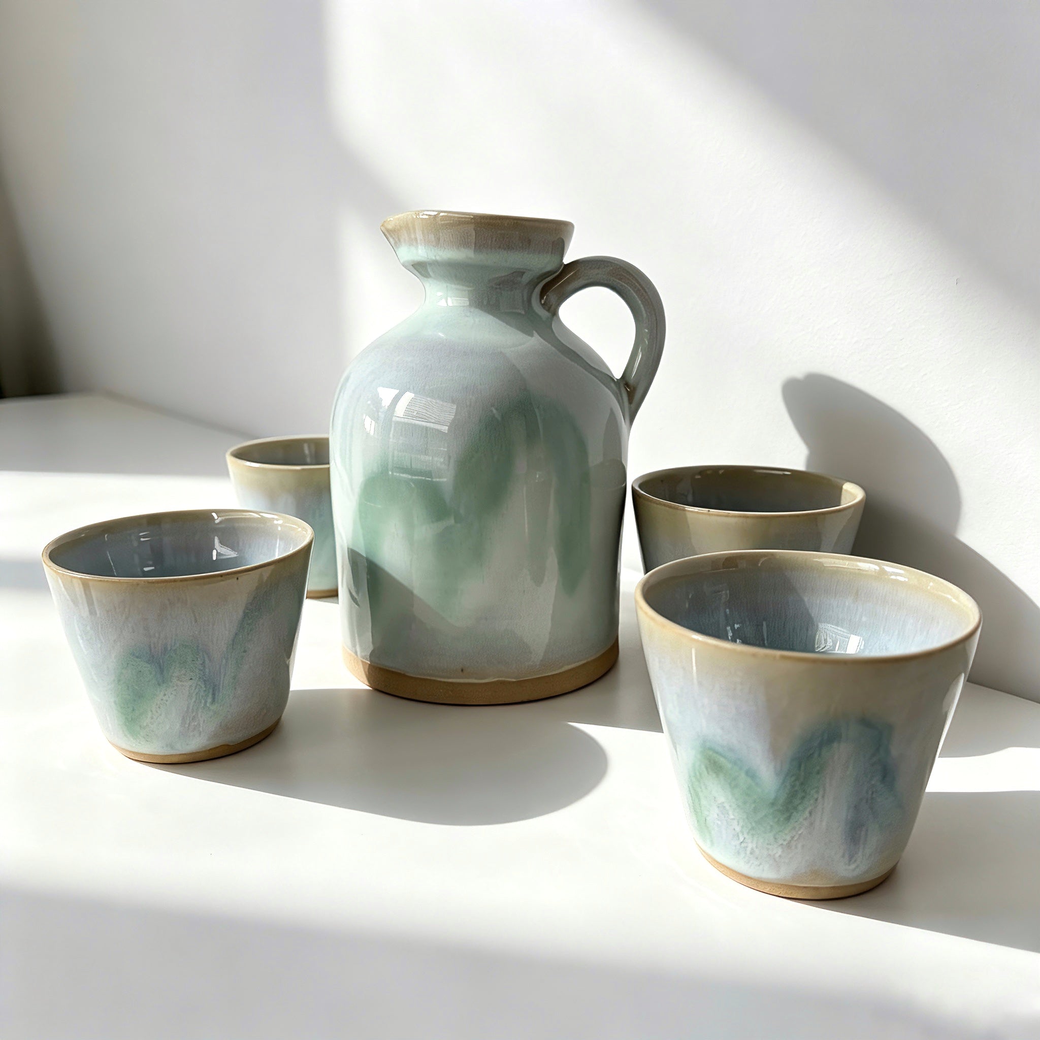 Yunnan Handmade Green Glaze Ceramic Tea Set | 600 Years of Pottery Tradition | Teapot with 4 Cups Gift Set