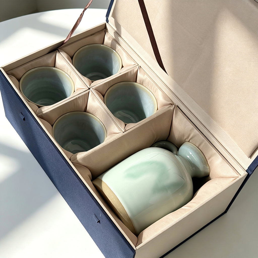 Yunnan Handmade Green Glaze Ceramic Tea Set | 600 Years of Pottery Tradition | Teapot with 4 Cups Gift Set