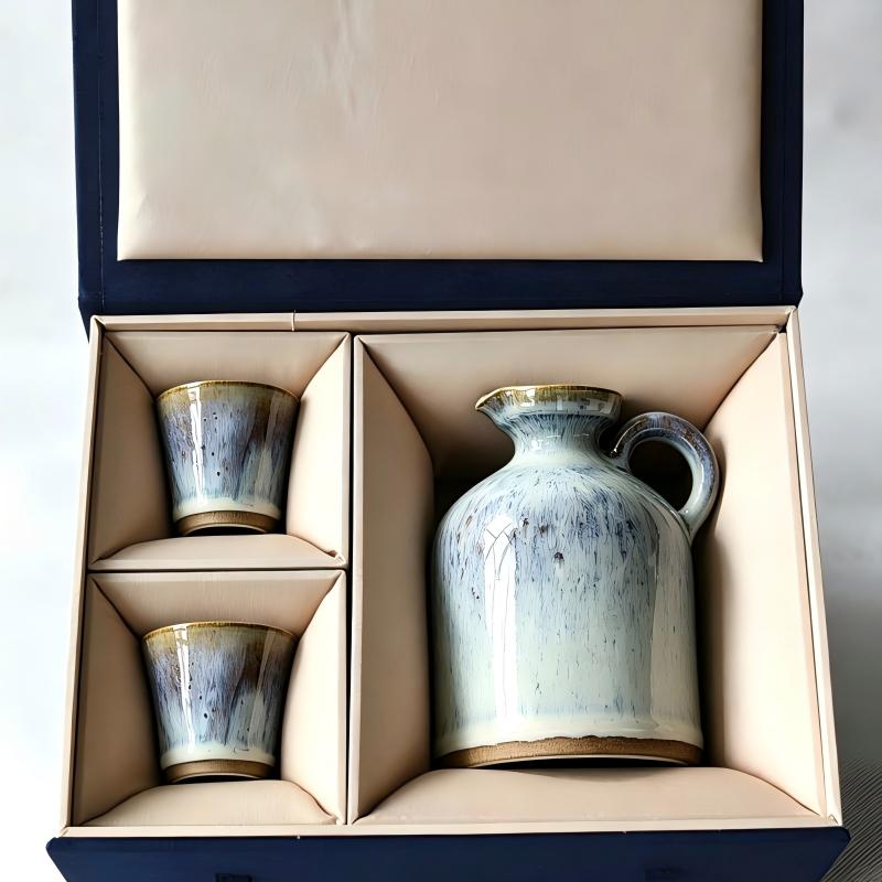 Yunnan Handmade Shino Style Ceramic Tea Set | 400ml Teapot & 2 Cups | High-Fired 1300°C Kiln Craft