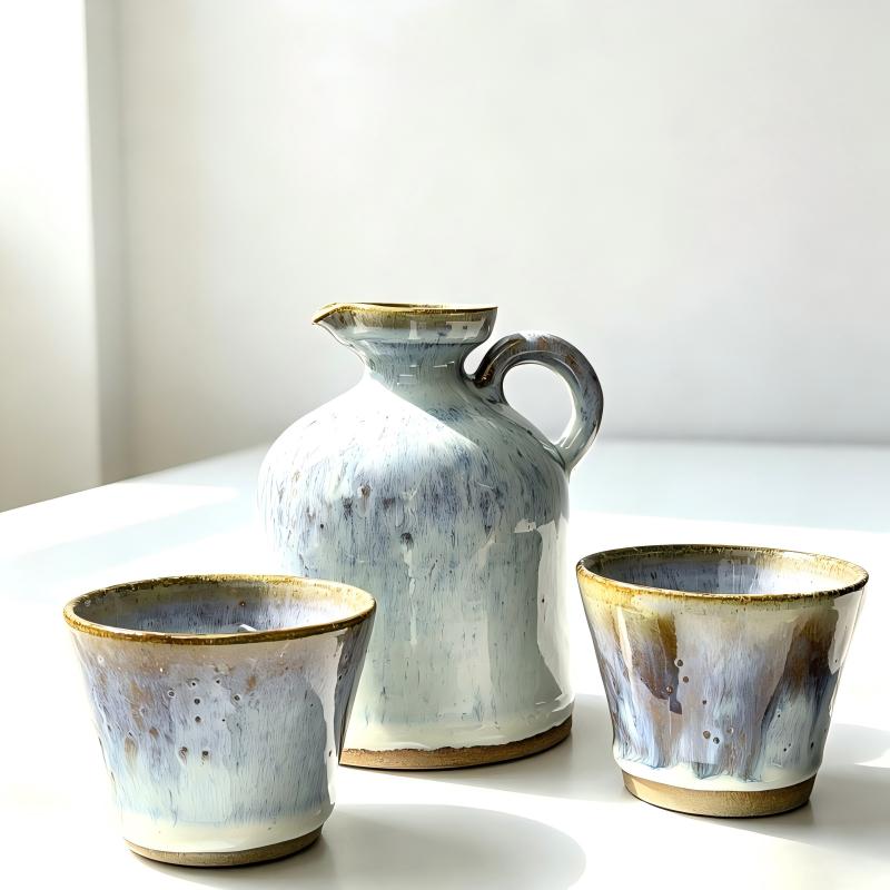 Yunnan Handmade Shino Style Ceramic Tea Set | 400ml Teapot & 2 Cups | High-Fired 1300°C Kiln Craft