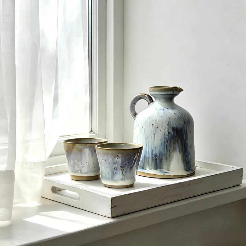 Yunnan Handmade Shino Style Ceramic Tea Set | 400ml Teapot & 2 Cups | High-Fired 1300°C Kiln Craft