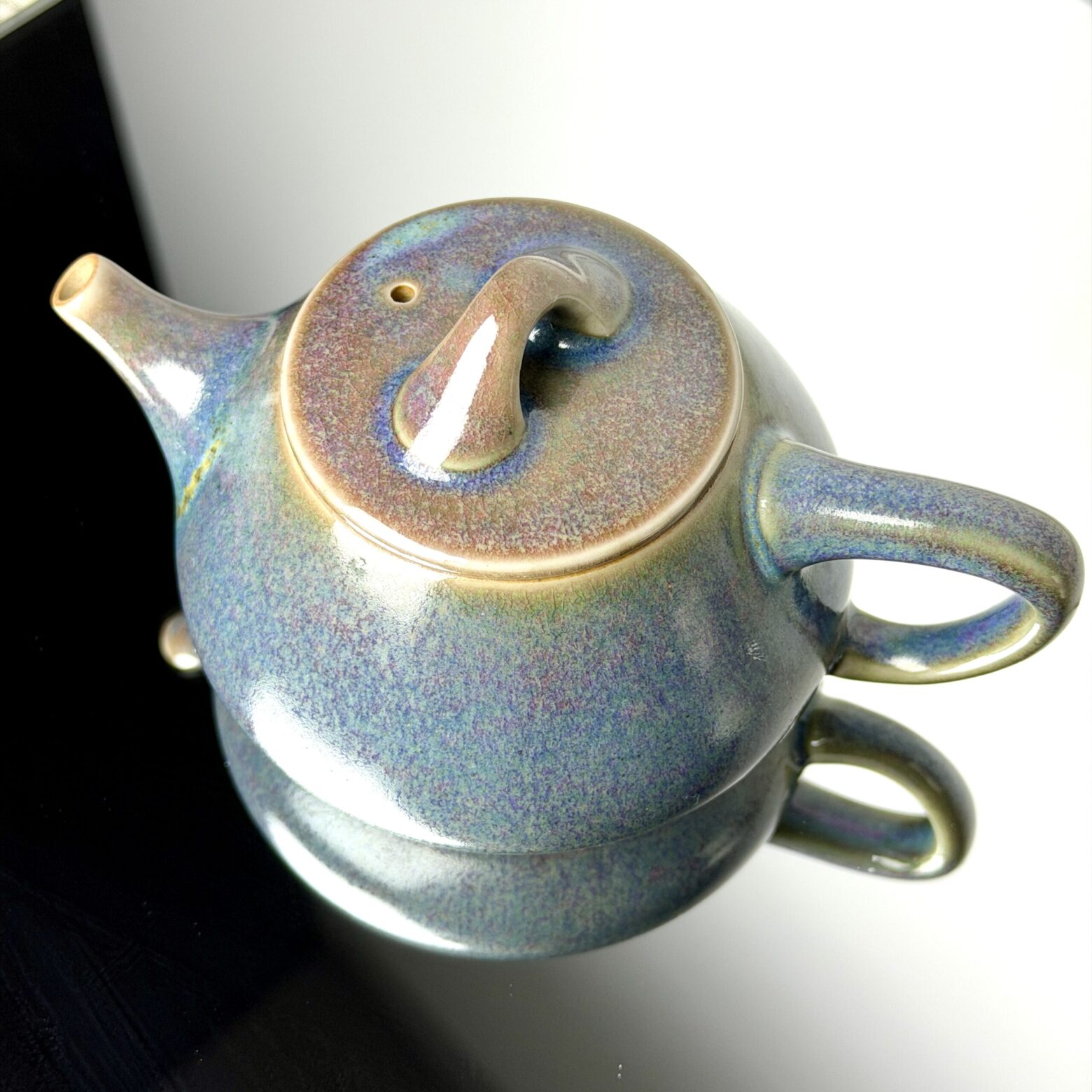 Handmade Yunnan ceramic teapot with kiln-changed Monet purple glaze, artisan pottery teapot